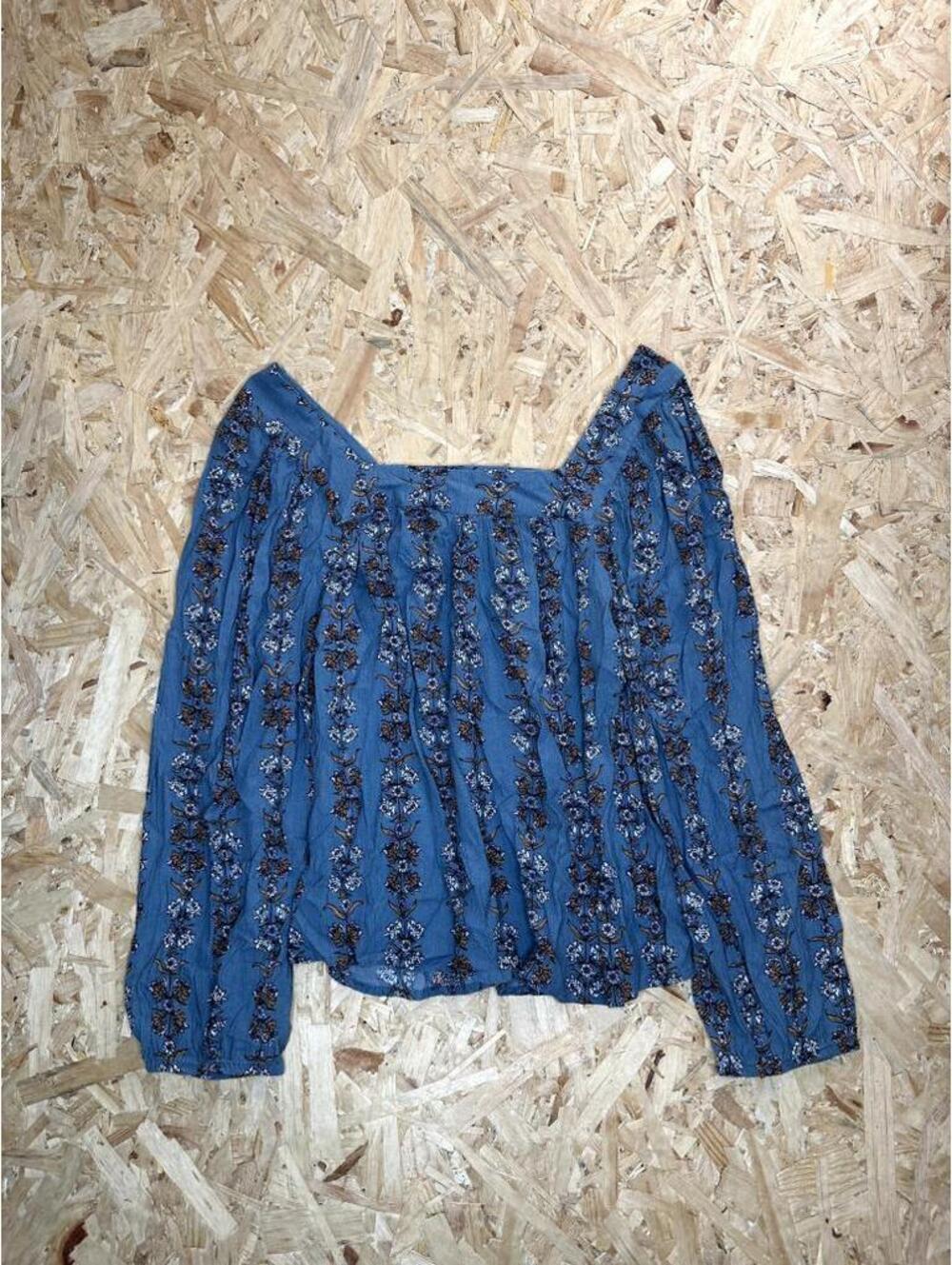 Sonoma Goods For Life Blouse Womens XL Blue Floral Long Sleeve Square Neck Top